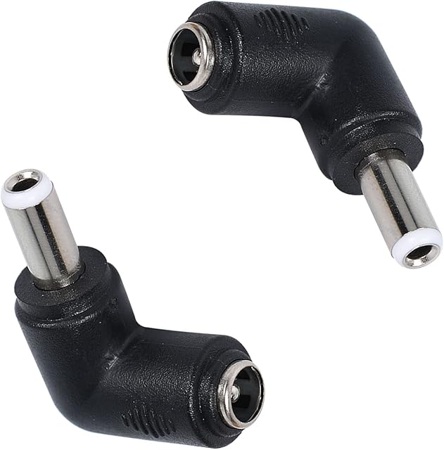 QIANRENON 90 Degree Angle DC5.5 x 2.5mm to 5.5x2.1mm Adapter Male to Female Coupler Converter 2Pcs