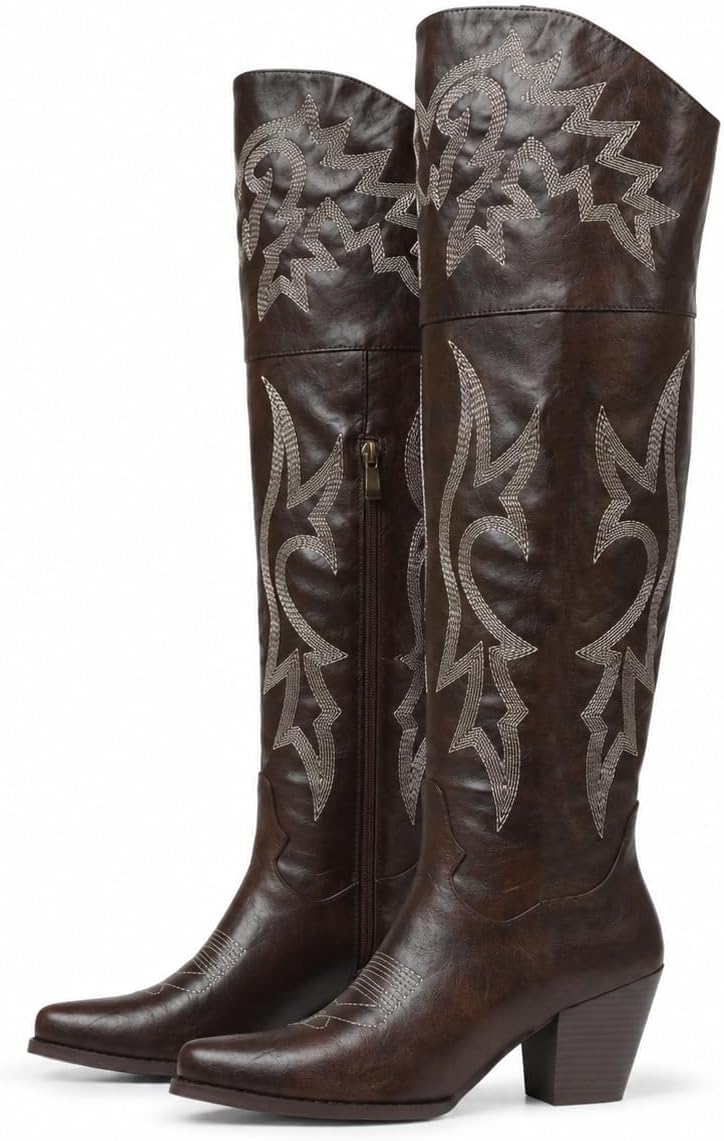 SO SIMPOK Women’s Over the Knee Cowboy Boots, Pointed Toe Wide Calf