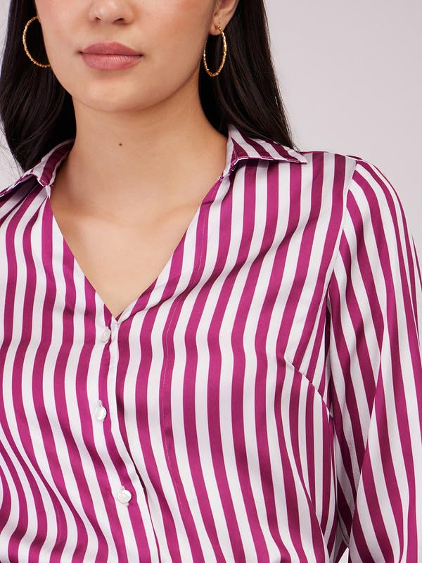 Image of FableStreet Women Shirts | Comfort Fit Spread Collar | Premium Satin Fabric for Formal, Business Casual
