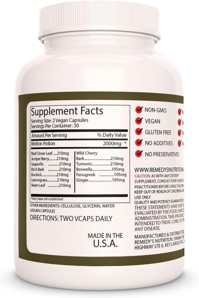 Remedy's nutrition Motion Potion | 1,000 mg, 60 Vegan Capsules Herbal Dietary Supplement | Two Month Supply