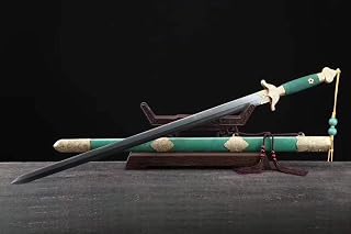 Tai Chi Jian,Superior(Damascus Steel Blade,Green Skin Scabbard,Brass Fittings) Handmade Art,Chinese Sword