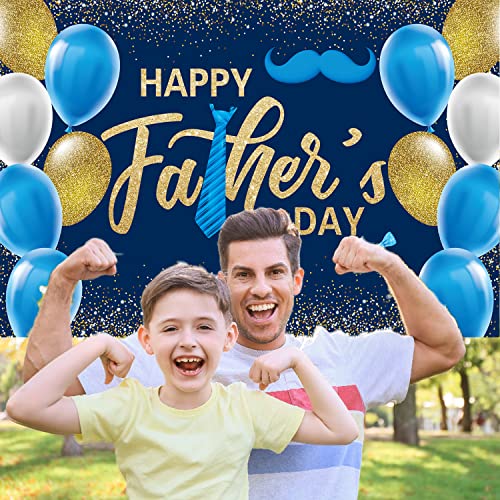Ansoufien Fathers Day Decorations Backdrop, Happy Father's Day Banner with Gold Balloons Background, 71 Inch x 43 Inch, Polyester, Blue by Ansoufien - Used condition - Image 3