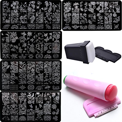 Bluezoo Nail Stamping Manicure Image Plates Accessories KitFLOWER OF LIFE 2 Stampers and Scrapters Included For Diy Salon