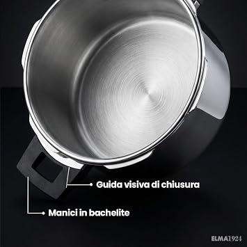 ELMA Prêst 8L Pressure Cooker, Ø24 cm | 18/10 Stainless Steel, Induction Compatible Encapsulated Base, Dual Cooking Modes, Triple Safety System, Includes Glass Lid, Extra Large Family Size 8 Litre