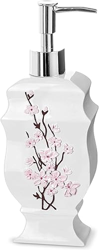 Miniatura 8 de Creative Scents Vanda - Juego de accesorios de baño blanco con flor de cerezo, juego de 4 dispensadores de jabón de baño floral incluye: dispensador