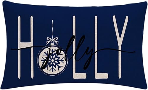 Miniatura 4 de Paquete de 4 fundas de almohada decorativas de Navidad con diseño de árbol de Navidad, diseño de acebo alegre y alegre de Navidad Let It Snow, funda