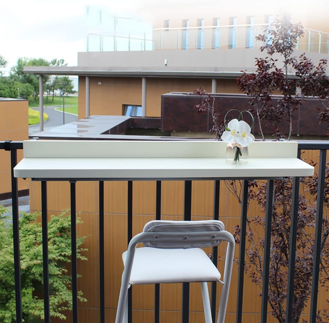 Free-Standing Folding Floating Table，Outdoor Balcony Railing Table,Balcony Folding Hanging Railing Table,Balcony Railing Hanging Table Folding Balcony Deck Table,Adjustable Wall-Mounted Side