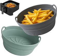 Lifelong Silicone Air Fryer Basket Tray with Ear Handles | Pack of 2 | Nonstick Reusable Heat-Resistant Baking Tray |Silicone Pot Insert for Oven & Air Fryer | Cooking Tools for Healthy Oil-Free Meals