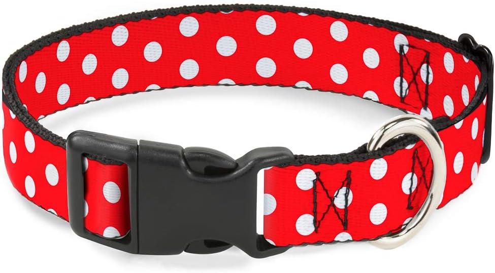 Buckle-Down Plastic Clip Collar - Minnie Mouse Polka Dots Red/White - 1.5" Wide - Fits 18-32" Neck - Large