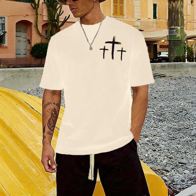 Christian Faith Over Fear Shirt for Men Cross God Jesus T-Shirt Acid Wash God Tees Vintage Bible Verse Short Sleeve Tops - Image 4