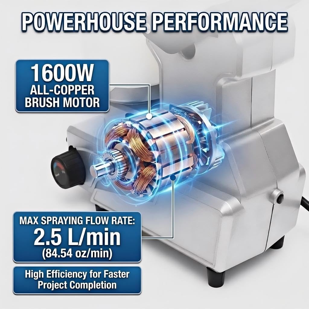 Pulverizador de pintura sin aire de alta presión, 1600 W, 120 MPa, pulverizador eléctrico con manguera de 16.4 pies y tolva de 0.66 galones, pulverizador de pintura de látex a base de agua para