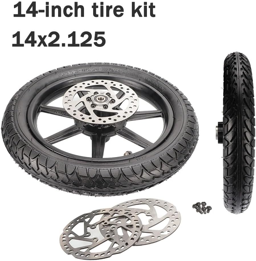 14x2.125 Front Tire Kit Fit for Electric Folding Scooters & Bicycles Includes 140MM Brake Disc Random Pattern(B 14x2.125 wheels)