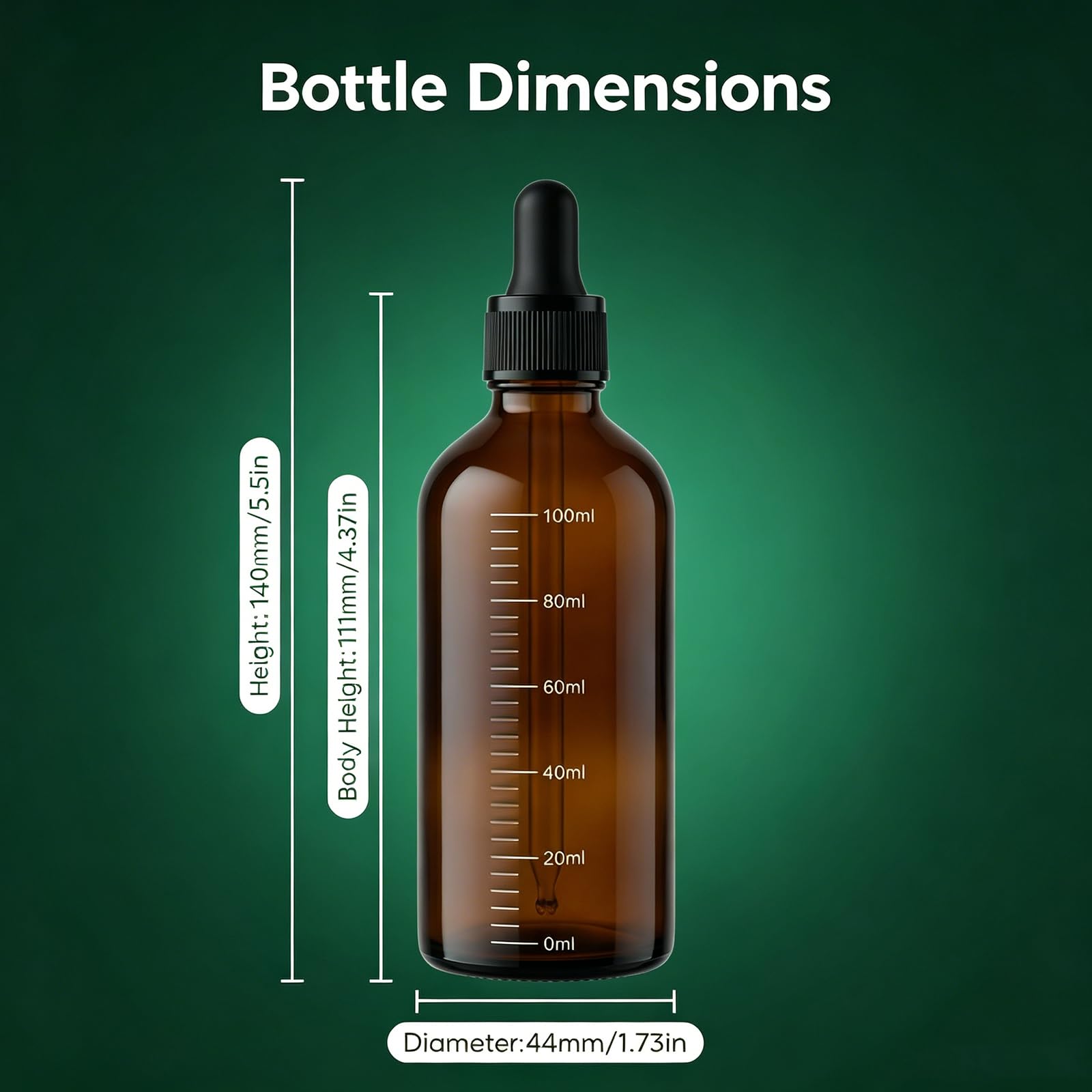 QUUPY Botella de vidrio ámbar con cuentagotas de vidrio, recargable, escala graduada, difusor de aceite esencial, mezcla de aceite de belleza, paquete de 3, 100 ml