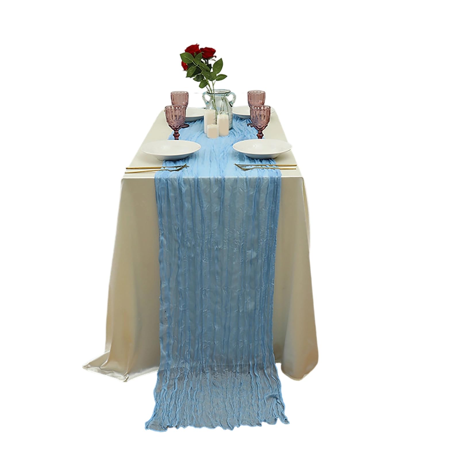 Pasisuu Sheer Gauze Table Runner Boho Farmhouse Style 35x70 Inch Colorful Special Event Fabric for Themed Party Heat Resistant Holiday Decoration G M