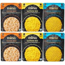 Mina Saffron Rice, Festive Rice, Pearl Couscous, Variety Pack of 6, Ready to Eat, Microwavable, Couscous Pearls, Side Dishes, Vegan Protein, Non-GMO, Kosher