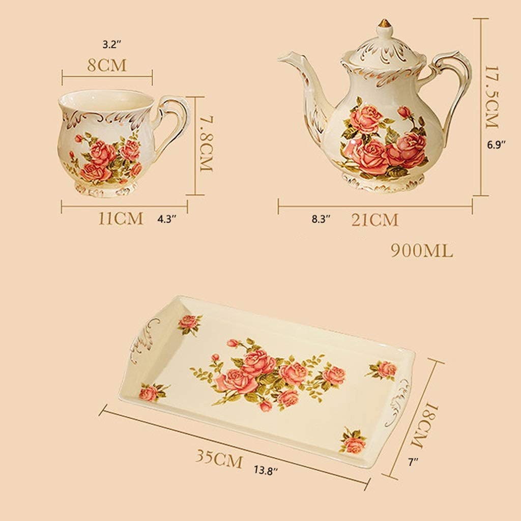 Zestaw Filiżanek Do Herbaty Kawy Czerwona Róża Ceramiczny Zestaw Do Herbaty Vintage Zestaw Do Herbaty Z Czajnikiem Ładny Zestaw Do Herbaty Serwis Na 4 Zestaw Filiżanek Do Kawy Z Tacą Zestaw Filiżanek