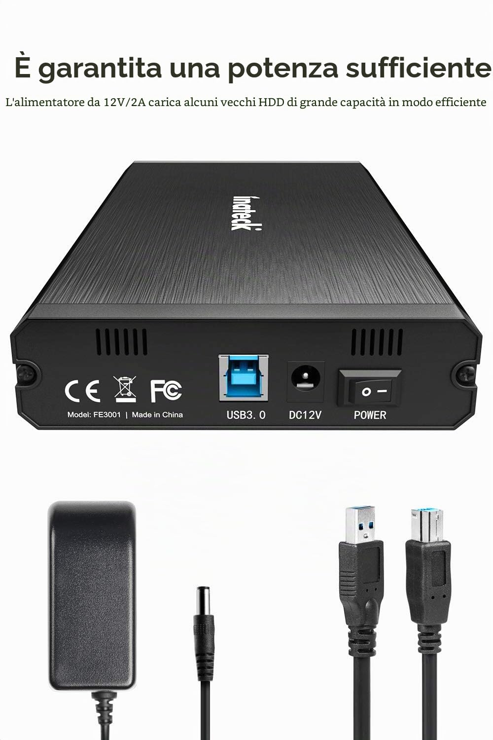 Inateck case hdd 3.5 sata usb 3.0, Box Custodia Esterna in Alluminio per Disco Rigido Esterno/SSD da 3,5/2,5" SATA, con USB 3.0, 20 TB,FE3001