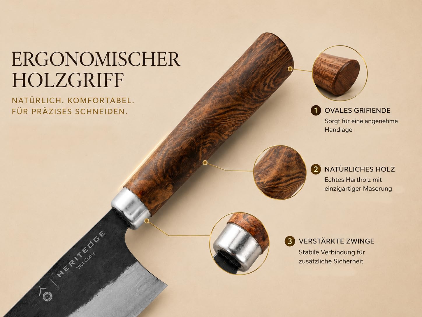 Küchenmesser - Ho Classic, 17cm Klingenlänge, Handgefertigt in Vietnam, Tamarindenholz-Griff, Scharfes Kochmesser, Rasiermesserscharf, Vietnamesische Schmiedekunst
