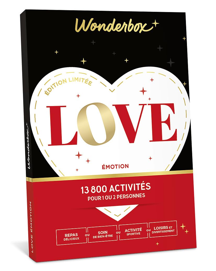 Wonderbox - Love Émotion - Coffret Cadeau - Idée Cadeau Multi Activités | 1 activité au choix - Plus de 13000 expériences - Repas délicieux, soin de bien-être, activité sportive ou de loisirs
