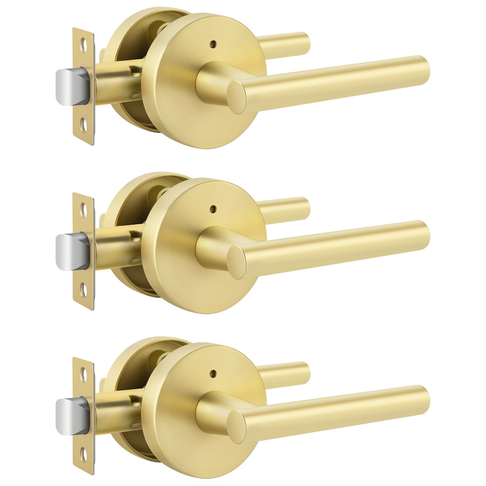 Goldenwarm Gold Door Handles Interior Zinc Alloy Heavy Duty Brushed Gold Interior Door Handles for Bedroom Bathroom Modern