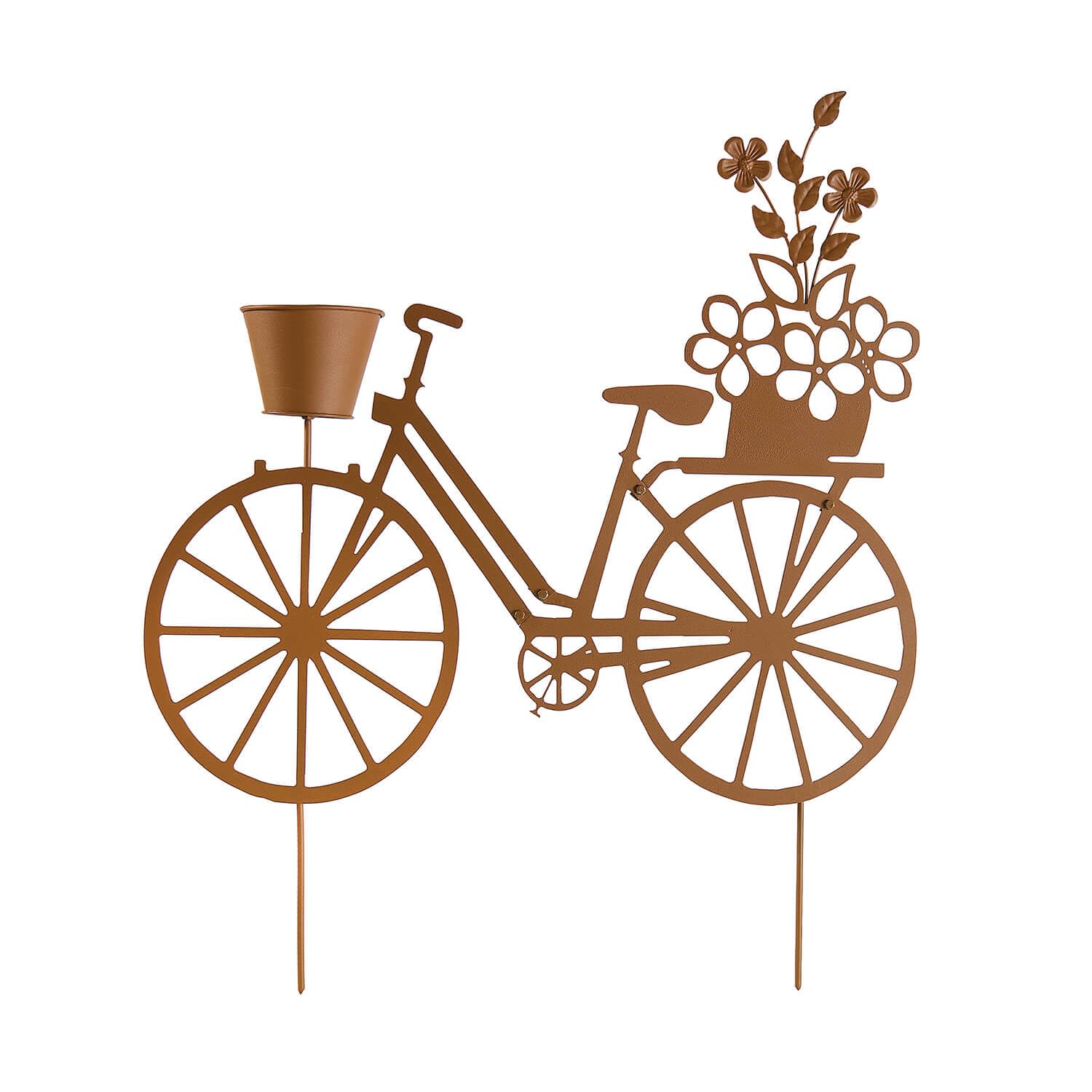 Coopers of Stortford - Garden Planter in Rusty Metal Bike Design - Deocrative Garden Ornamnet with Basket and Flower Silhouette