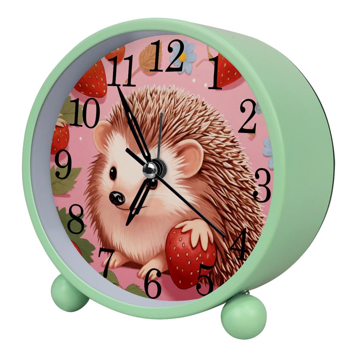 Alarm Clock Hedgehog and Strawberry, Silent Non-Ticking with Night Light