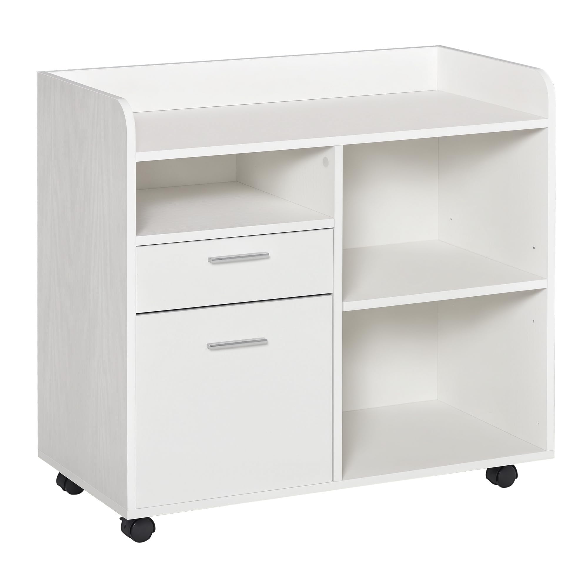 Vinsetto Mueble de Impresora Carro Multifuncional de Oficina con 3 Compartimentos 2 Cajones para Archivos Estante Ajustable Ruedas con 2 Frenos 80x40x72 cm Roble