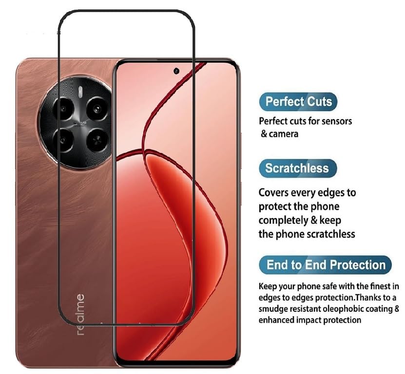 Image of FabeKee Tempered Glass Screen Protector Compatible For Oppo A60 Black Cellphone With Edge To Edge Coverage And Easy Installation Kit (Realme P1)