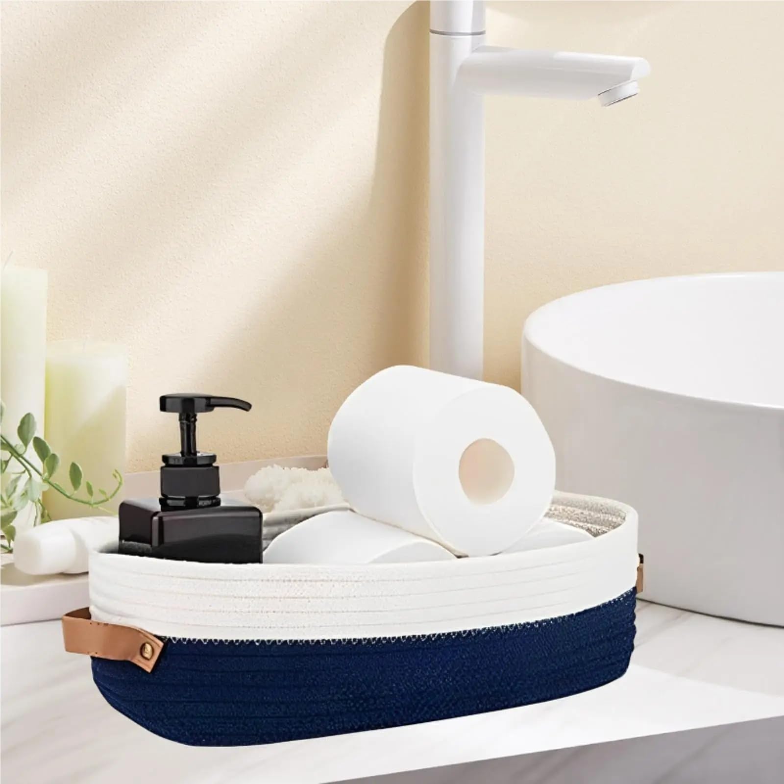 Paquete de 2 cestas de cuerda de algodón con asas for baño