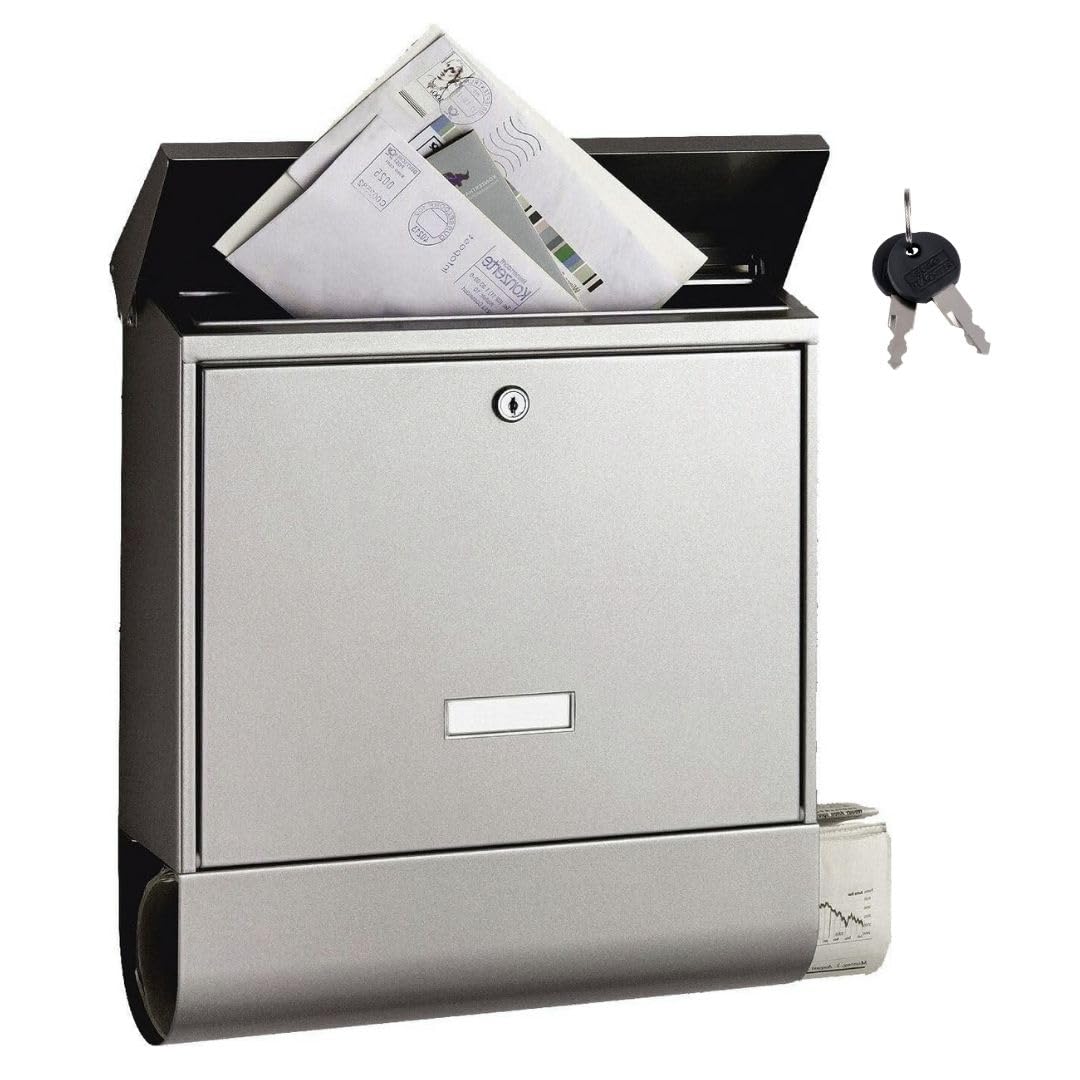 BURG-WÄCHTER Briefkasten mit Zeitungsfach und Namensschild, Rostfreier Edelstahl, Einwurf-Format DIN C4, 2 Schlüssel, AMZ 2500 NI