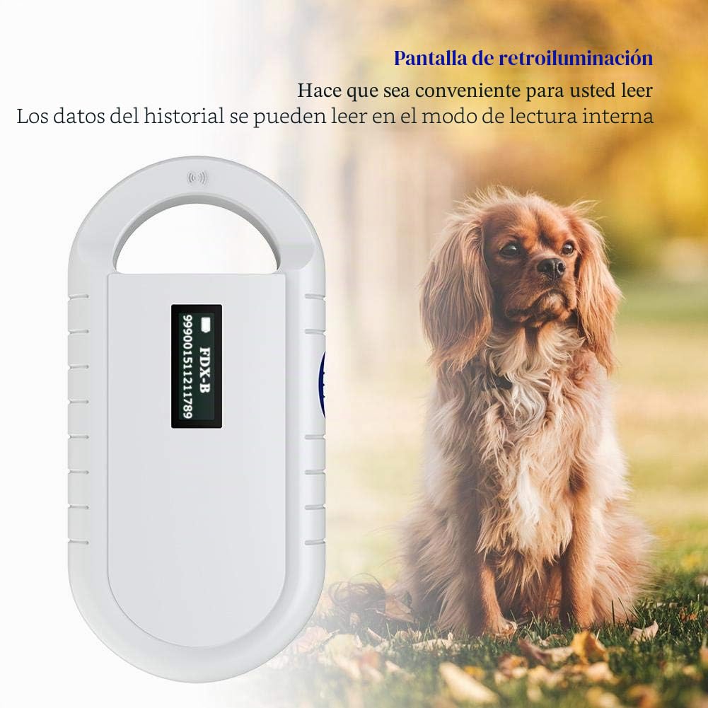 Vbestlife Escáner portátil de Chips para Mascotas, 134.2kHz Compatibilidad con ISO 11784/11785 FDX-B e ID64 RFID, Lector RFID de Animales de Mano Animales/Mascotas/Perros/Gatos/Cerdos