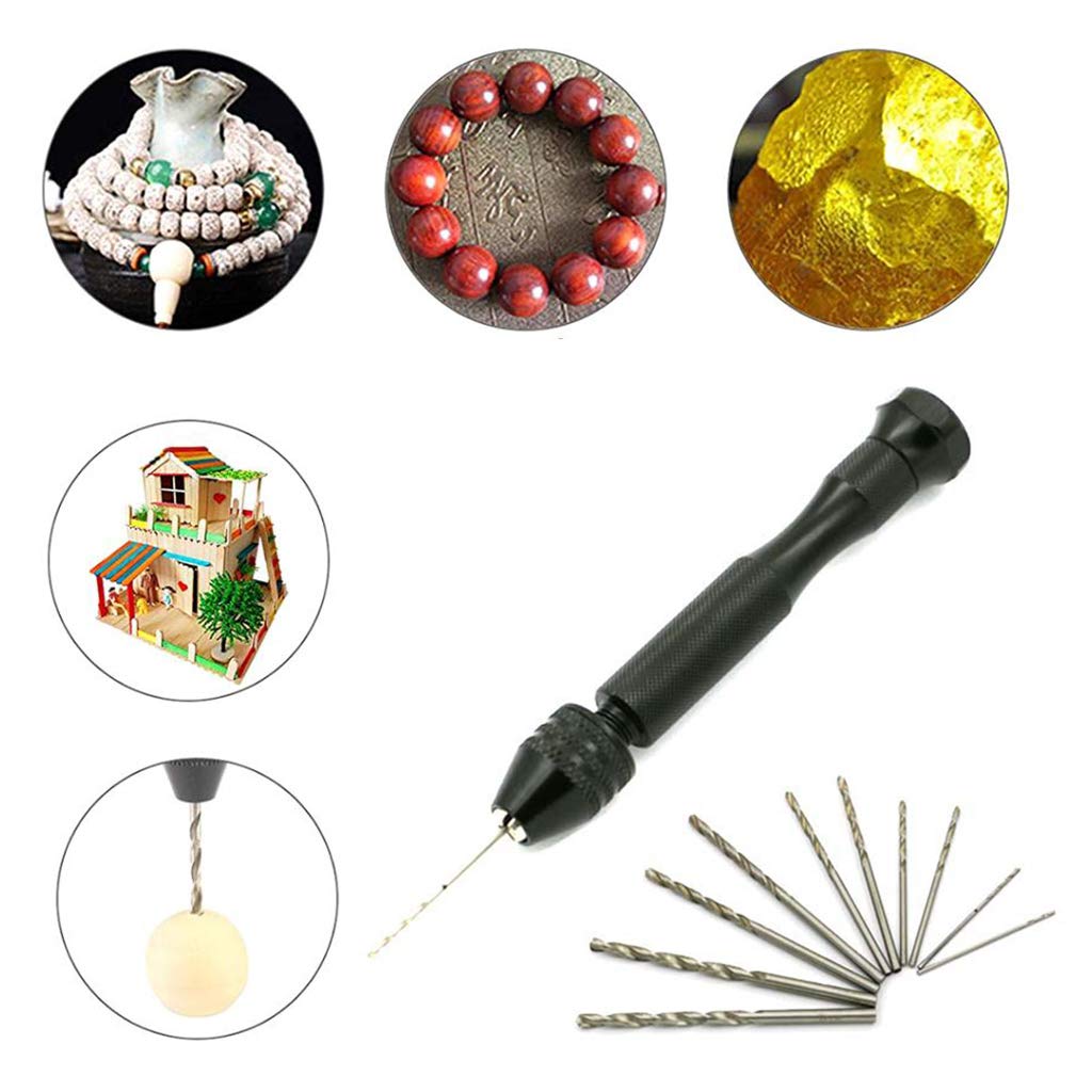 kobeIeen Hand Twist Drill 1 Set Epoxy Steel Pin Vise Hand Drill with 10 Drill Bits Manual Craft Drill for Twist Drill Bi