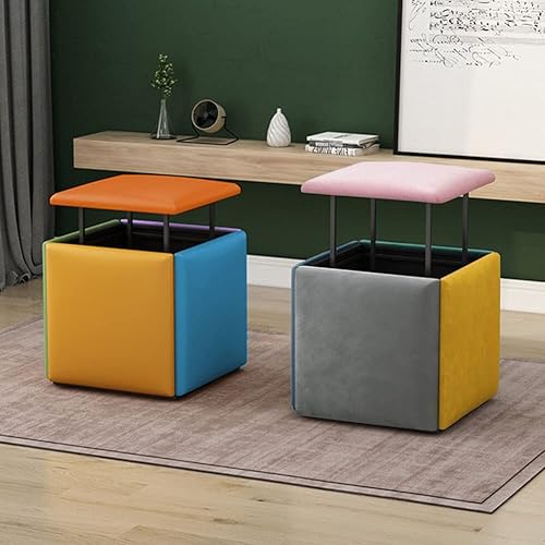 Miniatura 4 de WAYUTO - Cubo de asiento de piel sintética 5 en 1 con ruedas giratorias, apilable, taburete otomano, taburete otomano, reposapiés movible, silla de