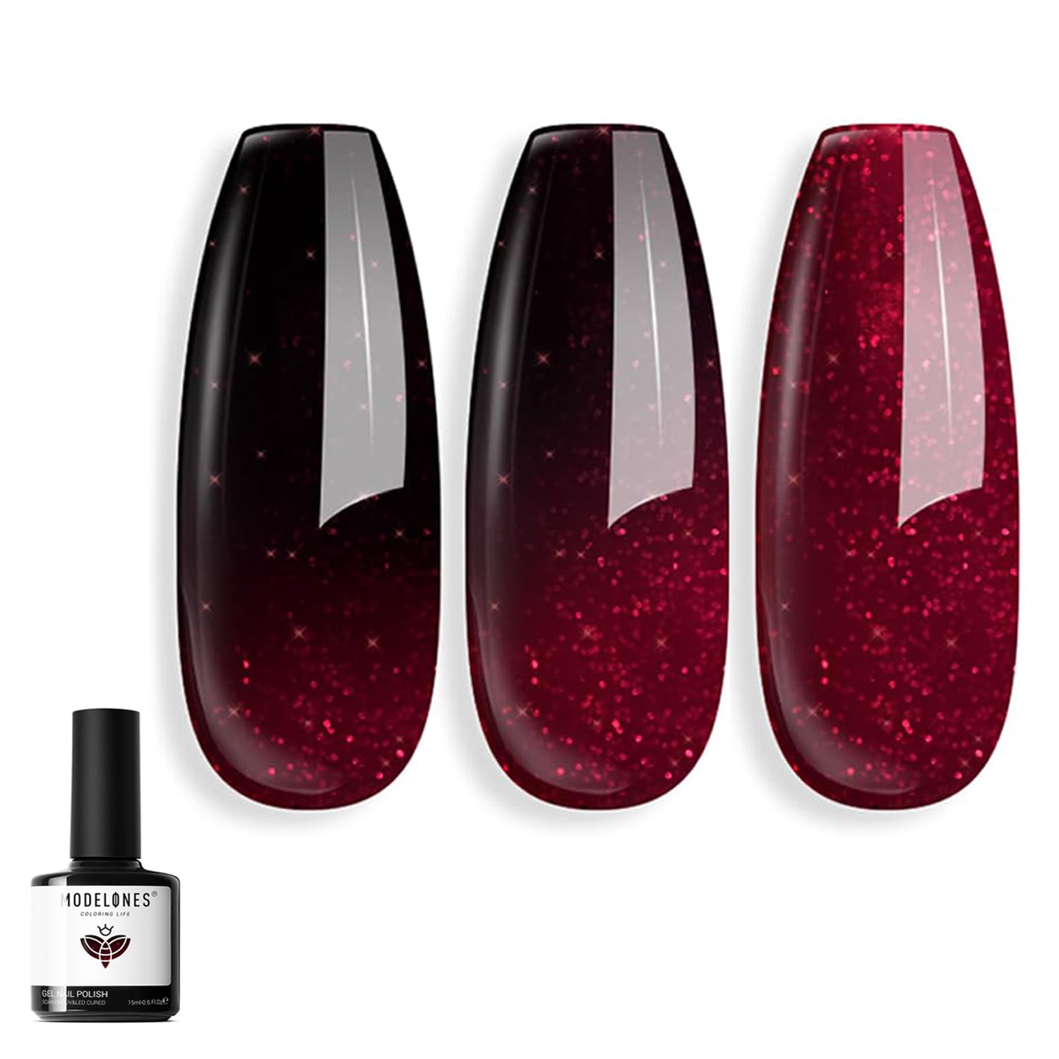 modelones Color Changing Gel Nail Polish Burgundy Red, Mood Temperature Change Halloween Nail Polish Gel Soak Off Nail Art DIY Salon Manicure Holiday Gift15 ML
