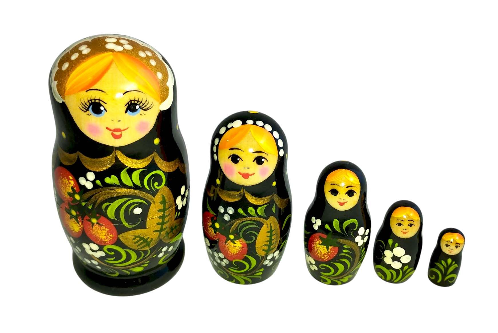 Hohlama Rossijanotschka Matrjoschka Matröschka Matroschka Babuschka 11cm Höhe - 5 Holz-Puppen - Verschiedene Motive - Holzpuppe Матрёшка хохлама Matruschka chohlama (Schwarz)