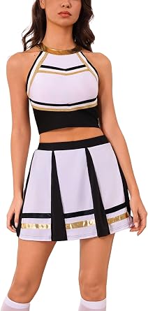 ODASDO Cheerleader Costume for Women Girls Cheer Outfit Adult Cheerleading Uniform Tank Tops + Pleated Skirt 2pcs Set