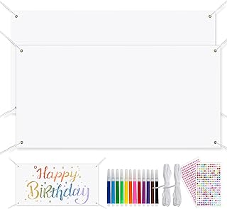 2 Stücke 200 * 100cm Banner Selbst Gestalten Leer mit Hängeseilen Inklusive 12 Bunte Markierstifte und 2 Dekorative Steinsticker Banner Personalisiert für Graffiti kreative Plakate