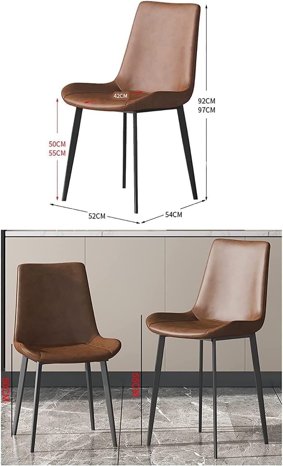 Set di 2 sedie da pranzo, altezza 50 cm, sedia a isola imbottita in pelle italiana, comode sedie per casa, colore A, dimensioni 50 x 50 cm, design moderno, arredamento elegante