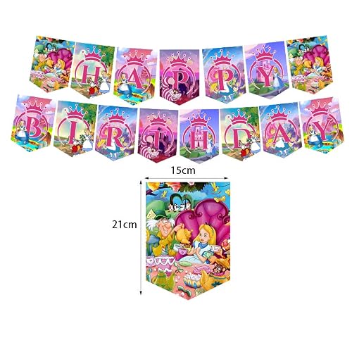 Alice In Wonderland Birthday Party Decoration,Include Alice Happy Birthday Banner, Cake Toppers, Cupcake Toppers, Latex Balloons For Alice In Wonderland Theme Birthday Party Supplies Kids Girls Baby Shower #TOP1