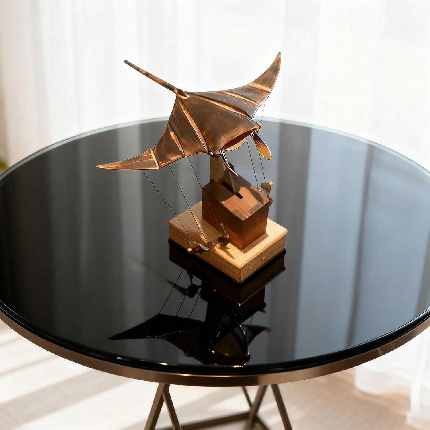 Handmade Wooden Electric Bionic Manta Ray Model Ornament, Mechanical Manta Ray Automaton, Mechanical Manta Decoration for Desk Home Office