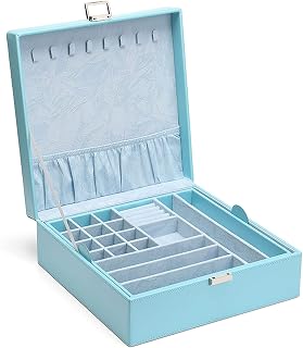 Jewelry Storage Box Luxury PU Leather Travel Jewelry Box Organizer Double Layer Display Case for Girls Women Gift Rings Earrings Necklaces Storage Jewelry Display Stand (Color : B) (C)