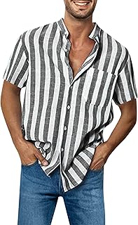 Linen Shirt Men's Short Sleeve Linen Shirt Cuba Cotton Shirt Business Shirt Summer Short Sleeve Shirt Men's Shirt Formal Printed Shirt Casual Shirt Lightweight Sports Shirt Beach Shirt Men's Short