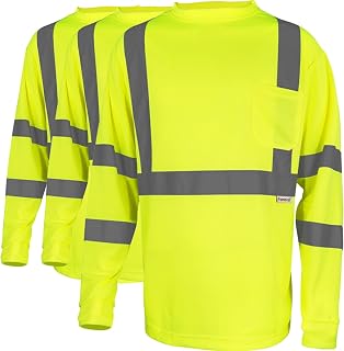 3Pack Hi Vis Class 3 Reflective Safety Shirt - Long Sleeve Work T-Shirt