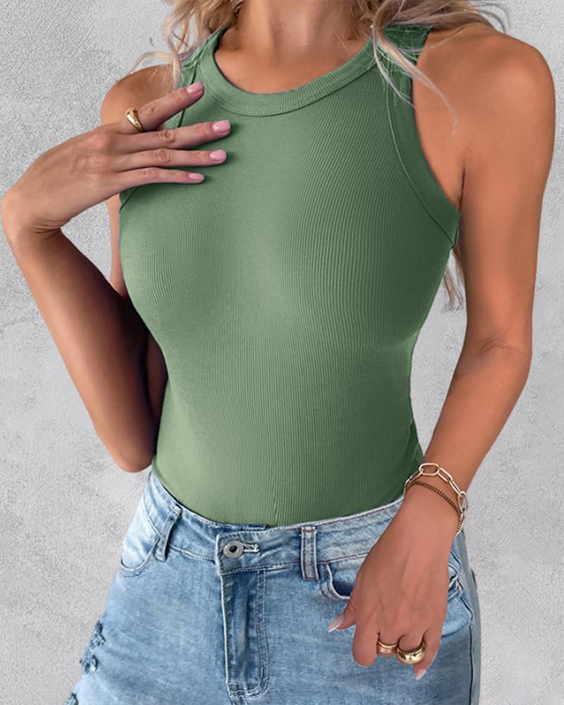 CHICME 3 Piece Womens Tank Tops Sleeveless Basic Cami Shirt Slim Knit Ribbed Racerback Blouses image 5