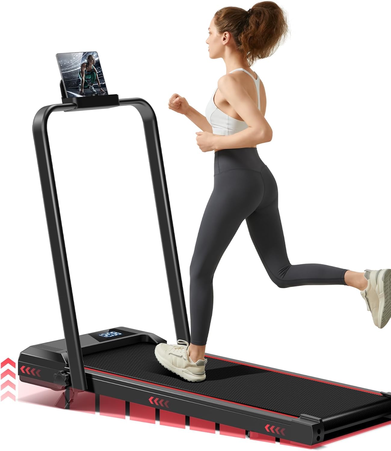 UMAY Walking Pad Treadmill with 9% Incline, Folding Treadmill with Diamond Pattern Running Belt, 12km/h Lightweight Running Machines for Home Office with LED Display, No Assembly