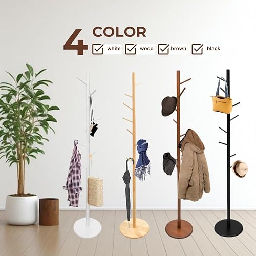Miniatura 8 de Perchero y soporte de madera maciza, colgador de ropa independiente con 8 ganchos y 3 alturas ajustables, perchero, soporte para sombreros,