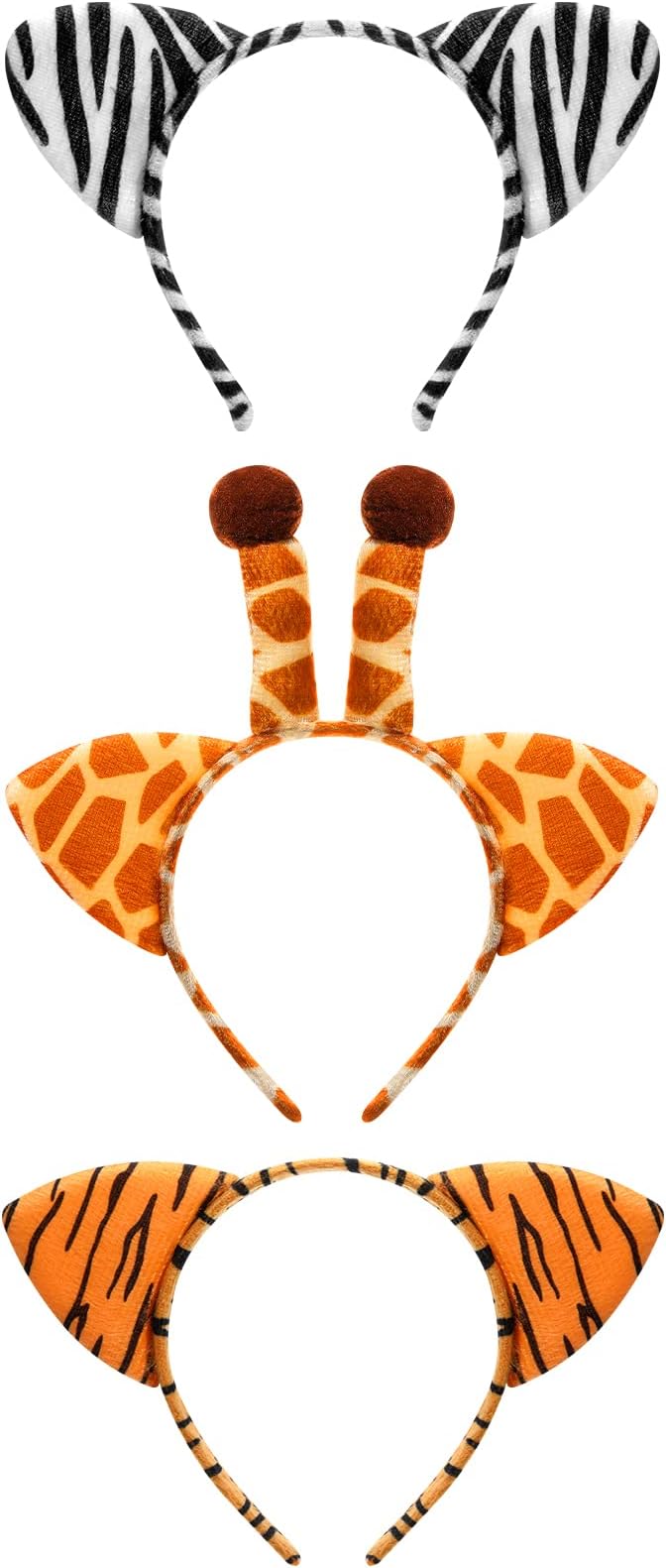 3 Pcs Animal Ear Costume Headband Zoo Jungle Safari Plush Ear Hair Hoop for Halloween Adult Women Men Cosplay Party