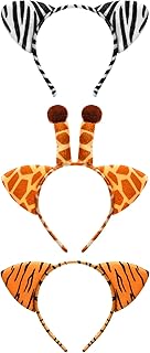 Cindeer 3 Pcs Halloween Ear Costume Headband Zoo Jungle Safari Plush Ear Hair Hoop for Halloween Adult Animal Cosplay Party