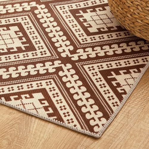 jinchan 5x7 Faux Jute Area Rug Washable Tile-Inspired Rug, Terracotta Brown by jinchan - Used condition - Image 8