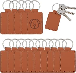 DICOSMETIC 16Pcs PU Leather Keychain Bulk Laser Engraving Keychain Rectangle Key Fobs Leather Keychains Blanks for DIY Crafts